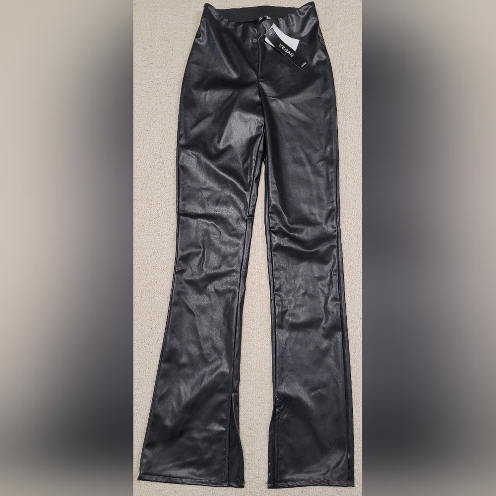 Divided H&M Vegan Pleather Faux Leather Pants 0 New Elastic Waist Pull On